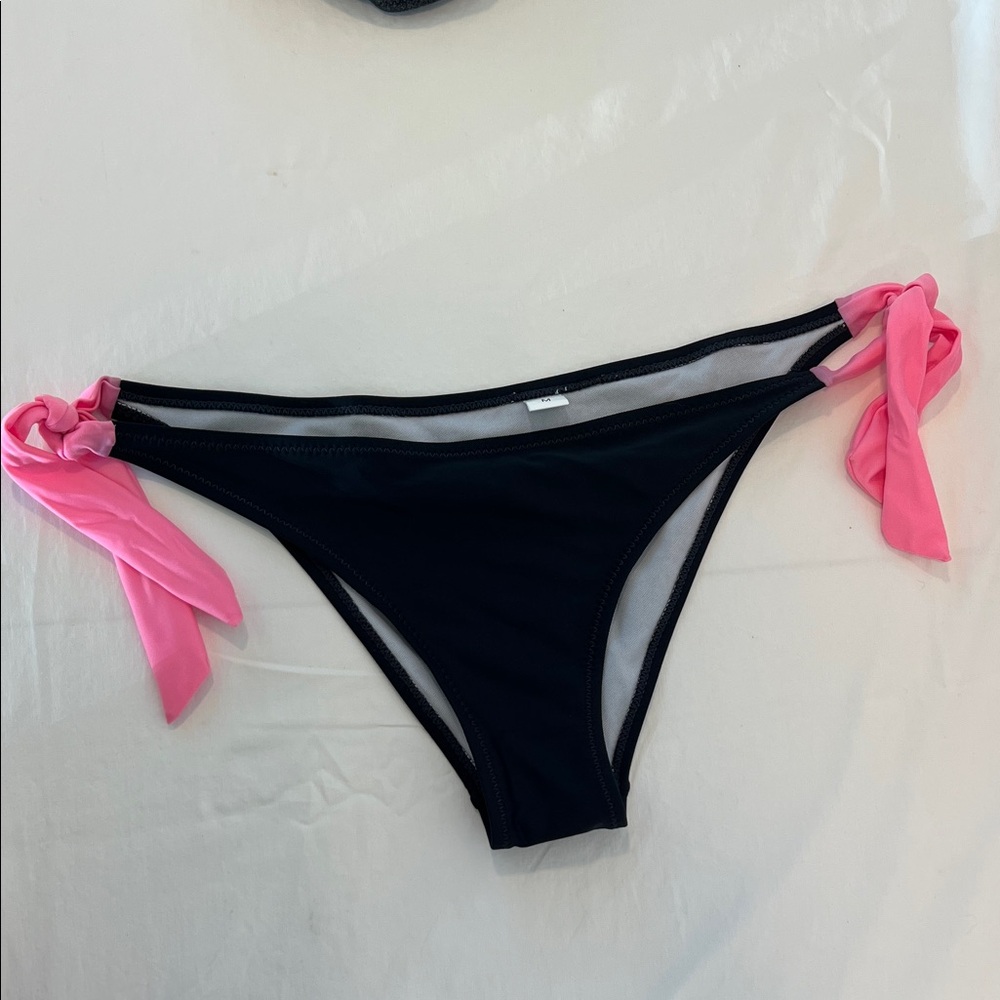 Black Bikini Bottom with Pink Ties